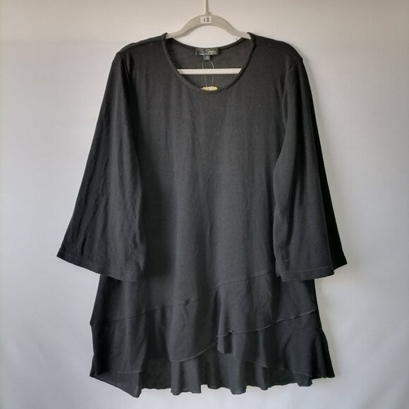 NWT Suzanne Betro Womens Black Round Neck 3/4 Sleeve Ruffle Hem Tunic Top Sz 1X - Picture 1 of 6